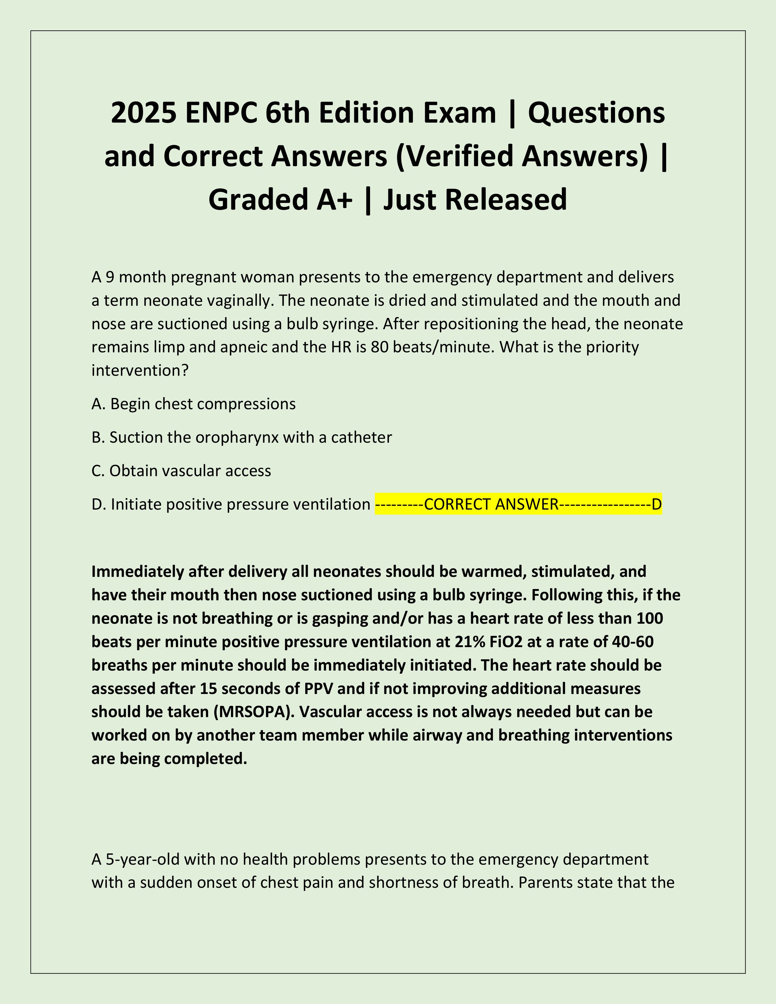 Preview page 1 of 2025 ENPC 6th Edition Exam | Questions and Correct Answers (Verified Answers) | Graded A+ | Just Released