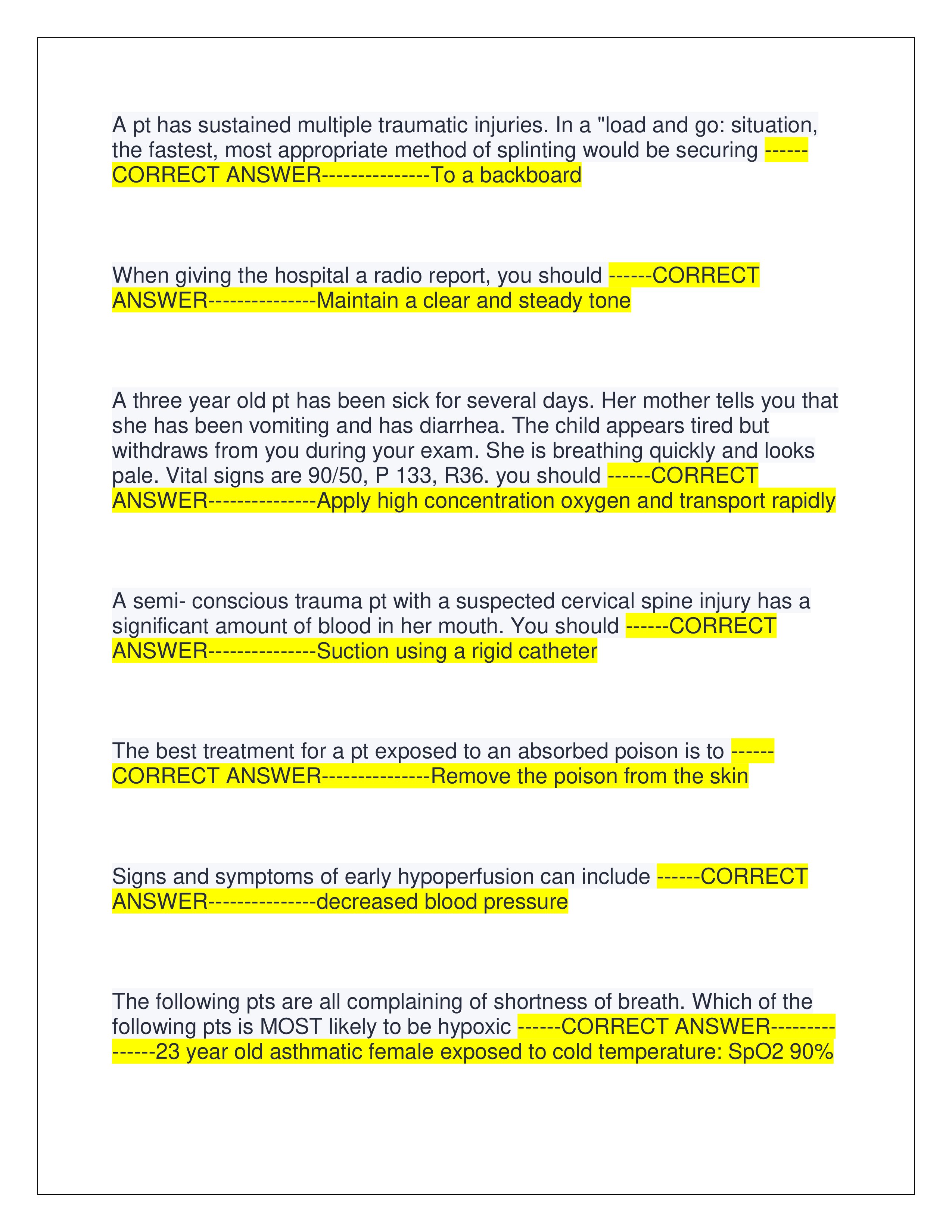 Preview page 4 of FISDAP EMT READINESS EXAM 1 AND 2 | GRADED A+ | QUESTIONS AND CORRECT ANSWERS | VERIFIED ANSWERS | JUST RELEASED 2025