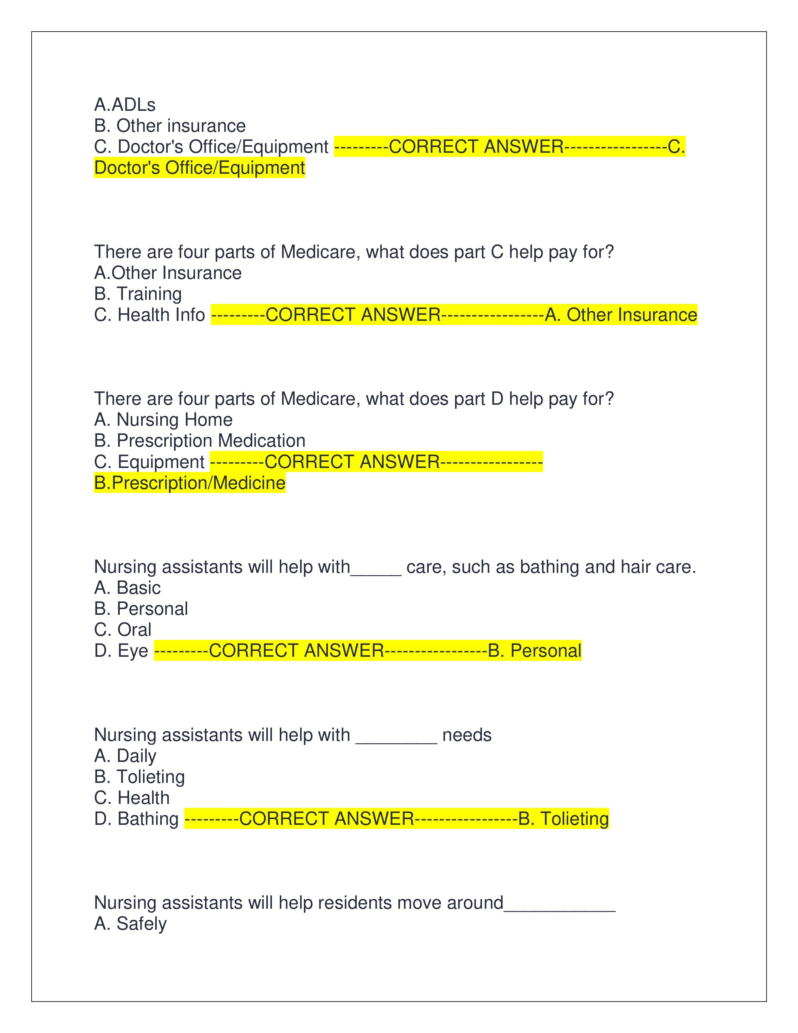 Preview page 3 of HARTMAN'S CNA FINAL EXAM (ACTUAL EXAM 2025) | QUESTIONS AND CORRECT ANSWERS | ALREADY GRADED A+ | VERIFIED ANSWERS | LATEST VERSION