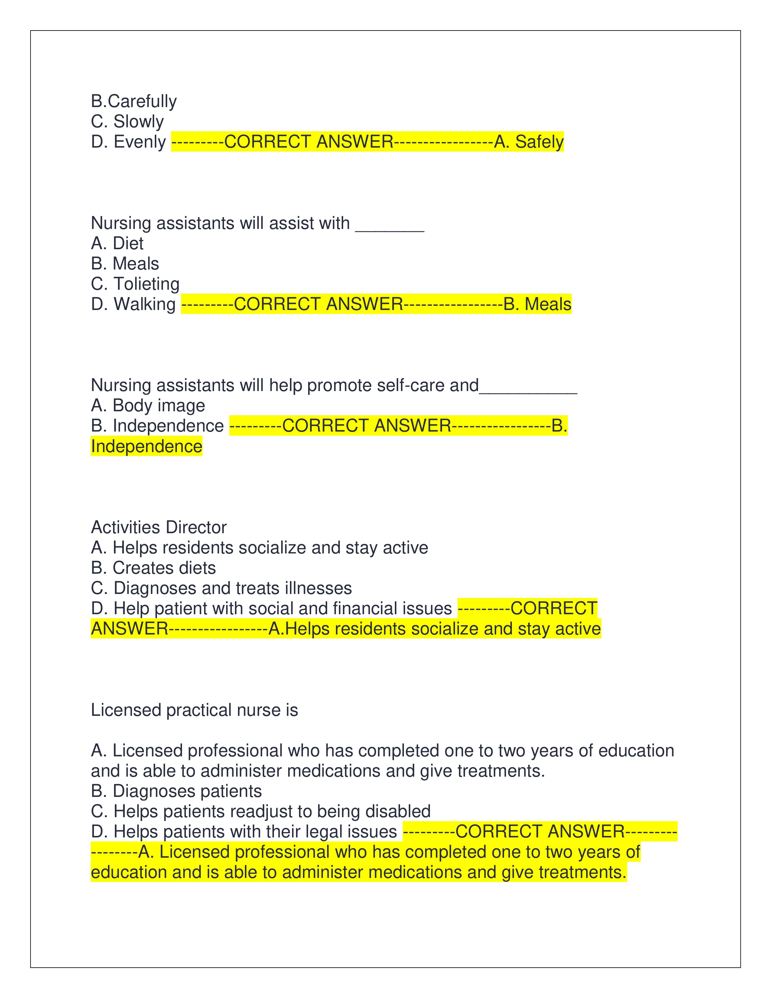Preview page 4 of HARTMAN'S CNA FINAL EXAM (ACTUAL EXAM 2025) | QUESTIONS AND CORRECT ANSWERS | ALREADY GRADED A+ | VERIFIED ANSWERS | LATEST VERSION