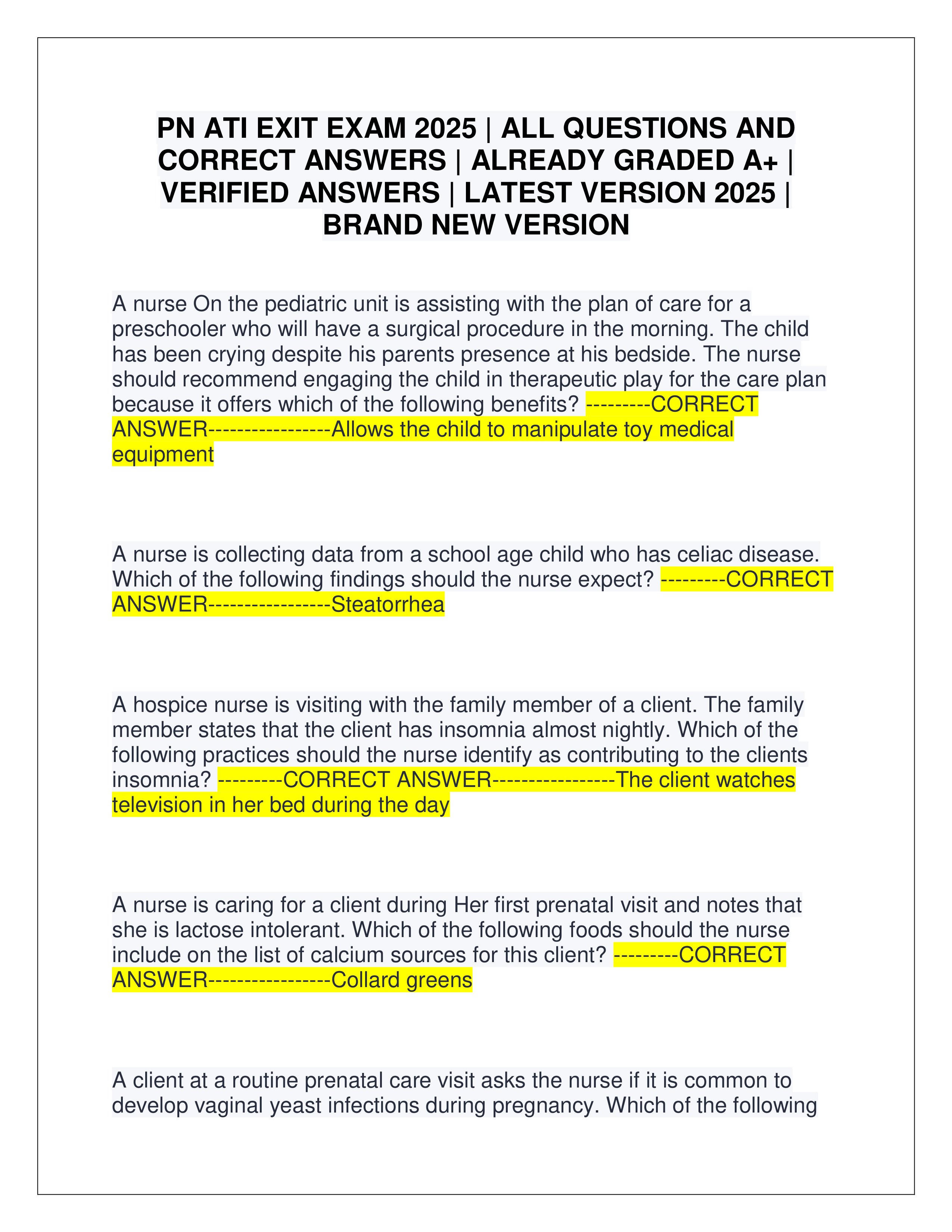 Preview page 1 of PN ATI EXIT EXAM 2025 | ALL QUESTIONS AND CORRECT ANSWERS | ALREADY GRADED A+ | VERIFIED ANSWERS | LATEST VERSION 2025 | BRAND NEW VERSION