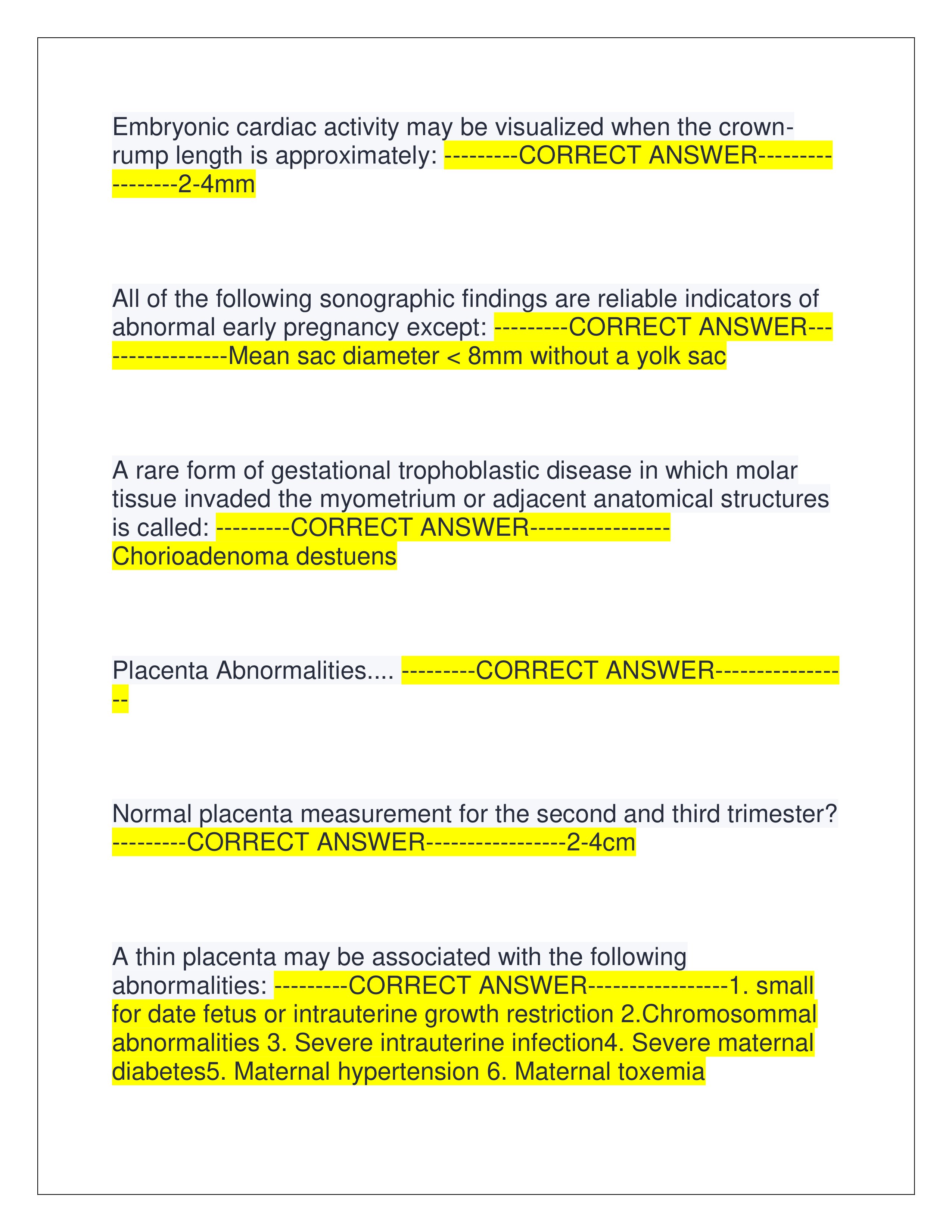 Preview page 6 of ARDMS OBGYN PRACTICE EXAM LATEST EXAM | ALL QUESTIONS AND CORRECT ANSWERS | GRADED A+ | VERIFIED ANSWERS | JUST RELEASED