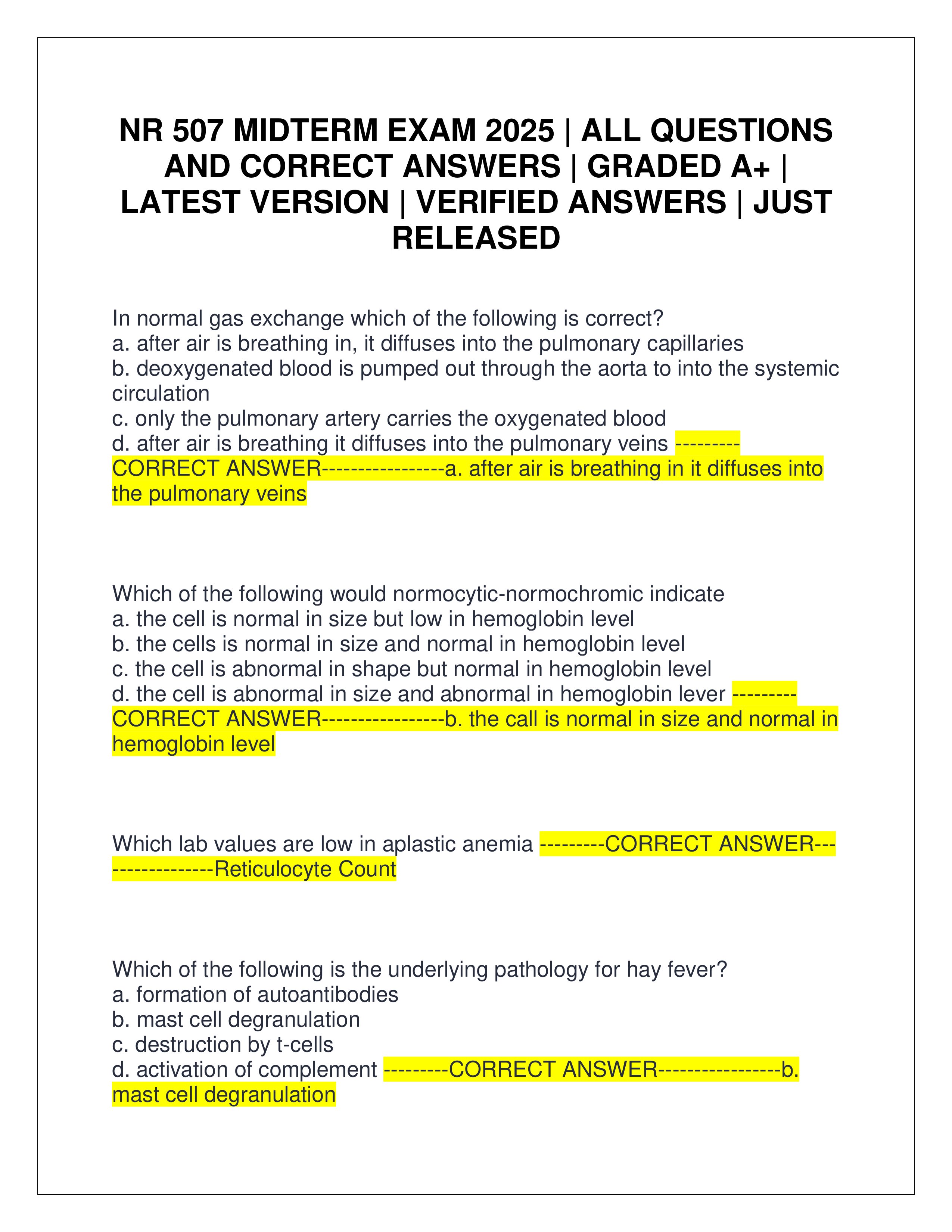 Preview page 1 of NR 507 MIDTERM EXAM 2025 | ALL QUESTIONS AND CORRECT ANSWERS | GRADED A+ | LATEST VERSION | VERIFIED ANSWERS | JUST RELEASED