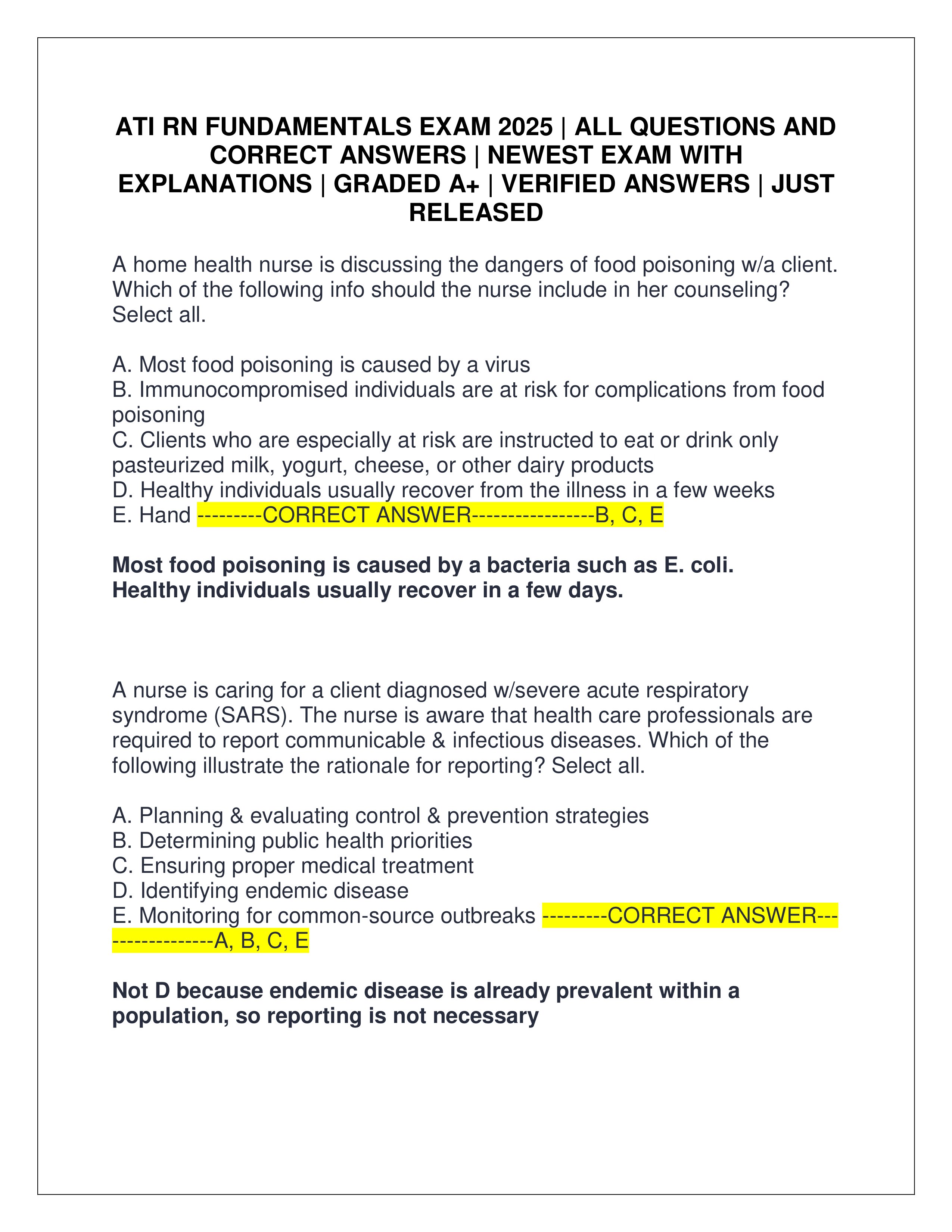 Preview page 1 of ATI RN FUNDAMENTALS EXAM 2025 | ALL QUESTIONS AND CORRECT ANSWERS | NEWEST EXAM WITH EXPLANATIONS | GRADED A+ | VERIFIED ANSWERS | JUST RELEASED