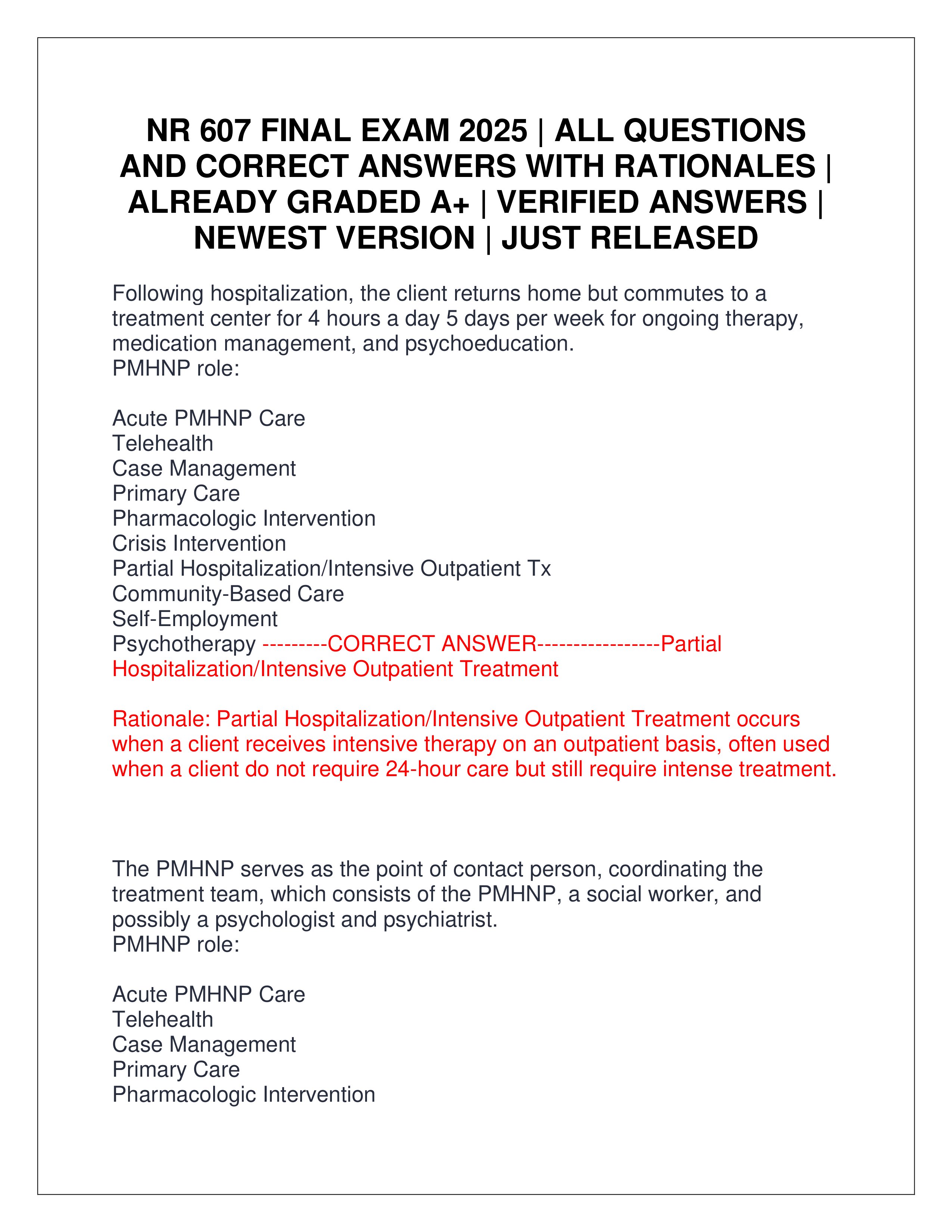 Preview page 1 of NR 607 FINAL EXAM 2025 | ALL QUESTIONS AND CORRECT ANSWERS WITH RATIONALES | ALREADY GRADED A+ | VERIFIED ANSWERS | NEWEST VERSION | JUST RELEASED