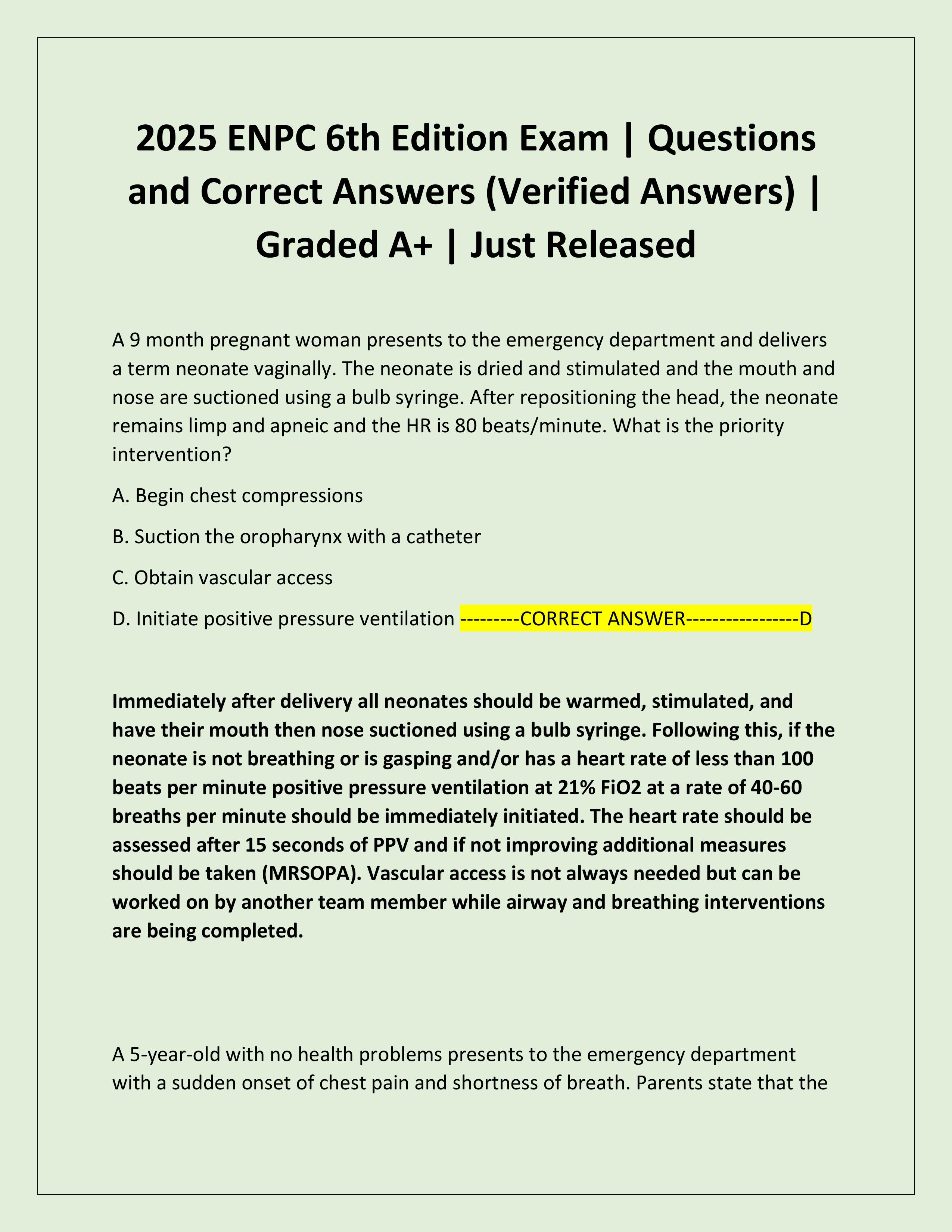 Preview of 2025 ENPC 6th Edition Exam | Questions and Correct Answers (Verified Answers) | Graded A+ | Just Released