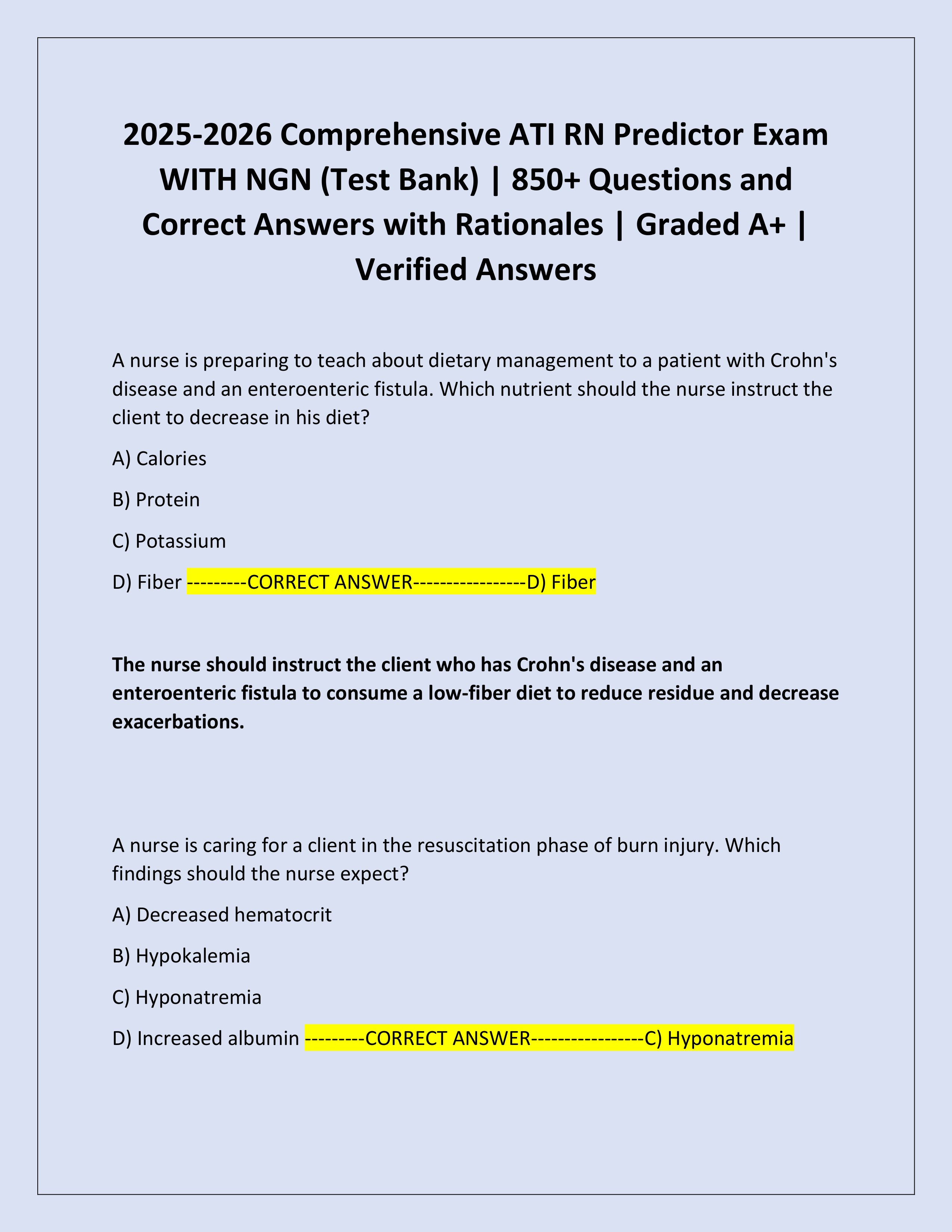 Preview of 2025-2026 Comprehensive ATI RN Predictor Exam WITH NGN (Test Bank) | 850+ Questions and Correct Answers with Rationales | Graded A+ | Verified Answers