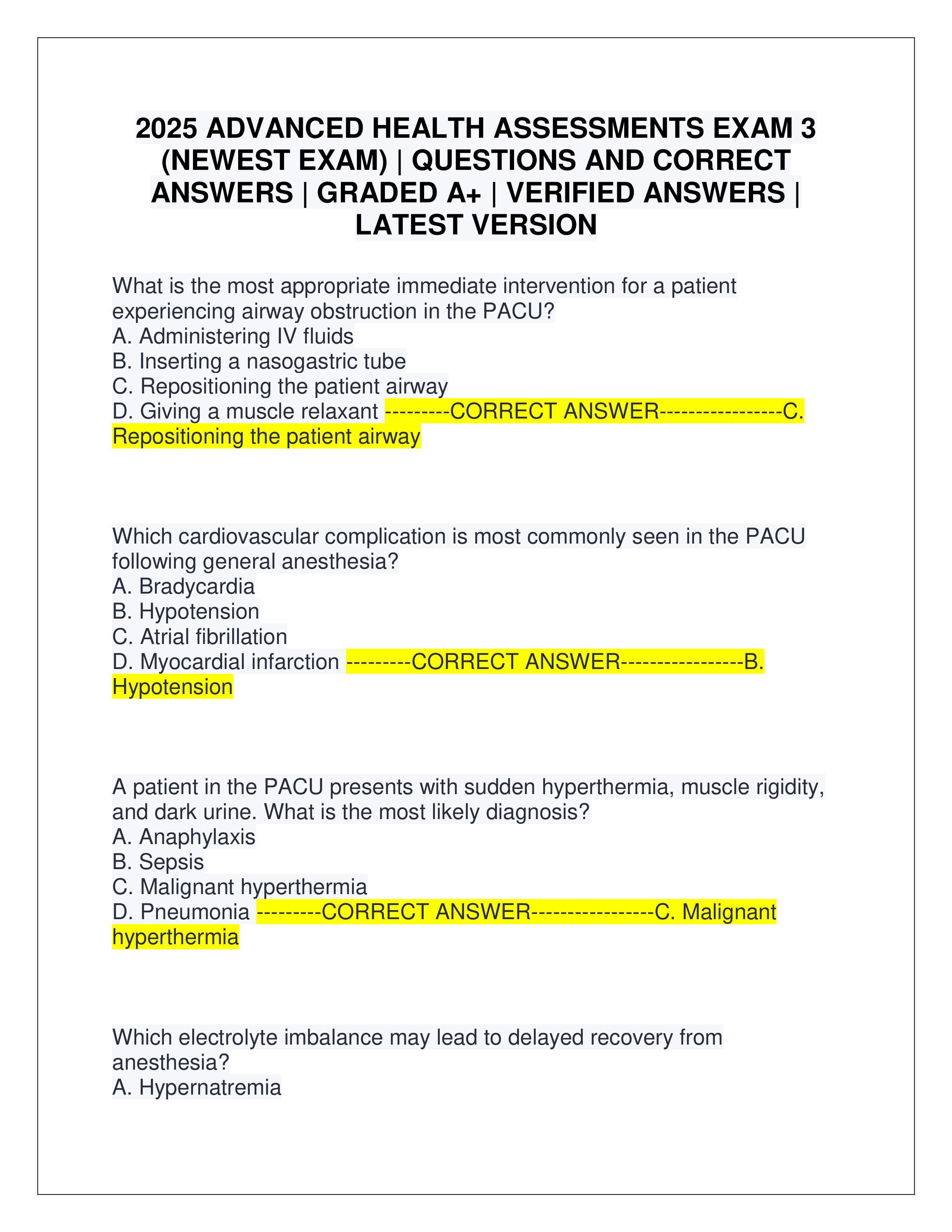Preview of 2025 ADVANCED HEALTH ASSESSMENTS EXAM 3 (NEWEST EXAM) | QUESTIONS AND CORRECT ANSWERS | GRADED A+ | VERIFIED ANSWERS | LATEST VERSION