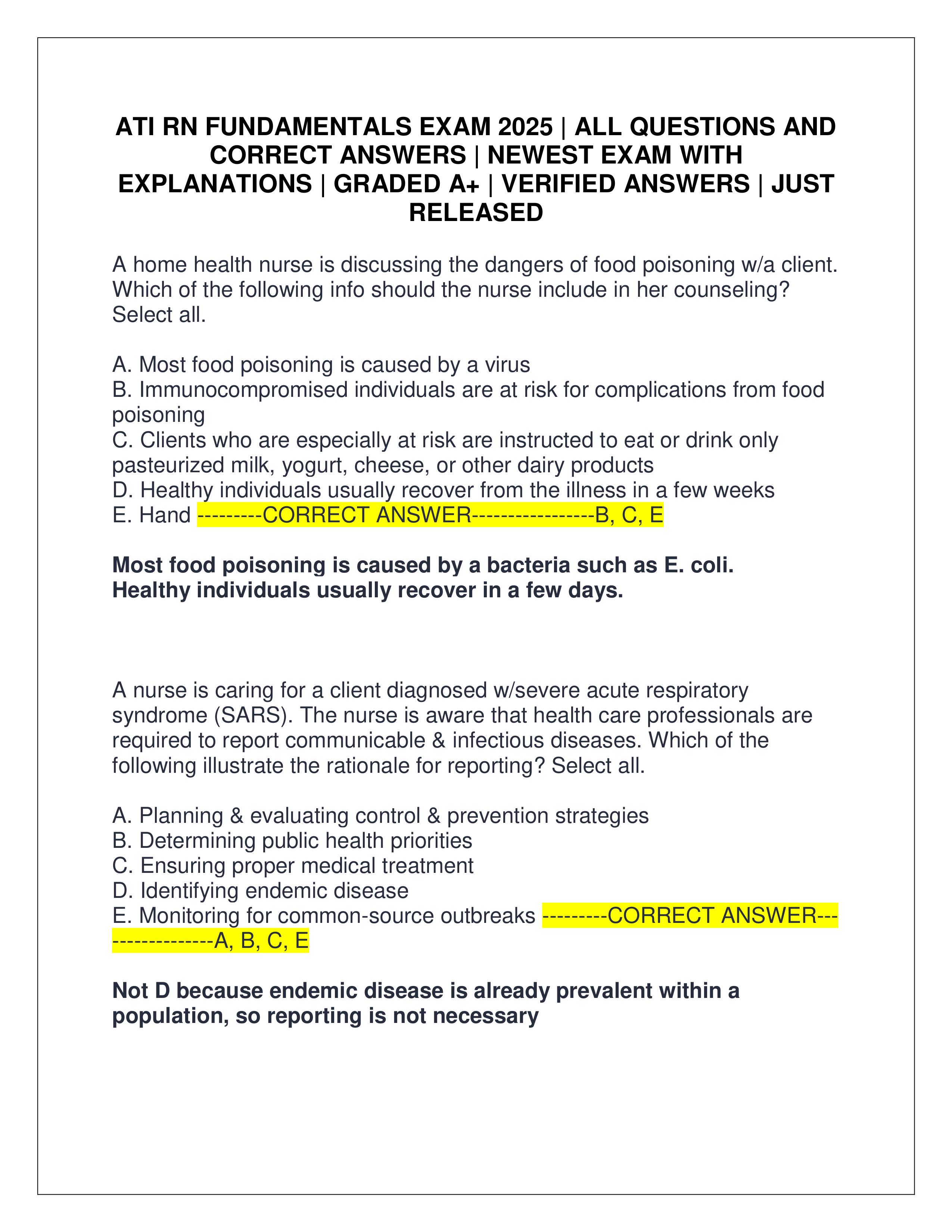 Preview of ATI RN FUNDAMENTALS EXAM 2025 | ALL QUESTIONS AND CORRECT ANSWERS | NEWEST EXAM WITH EXPLANATIONS | GRADED A+ | VERIFIED ANSWERS | JUST RELEASED