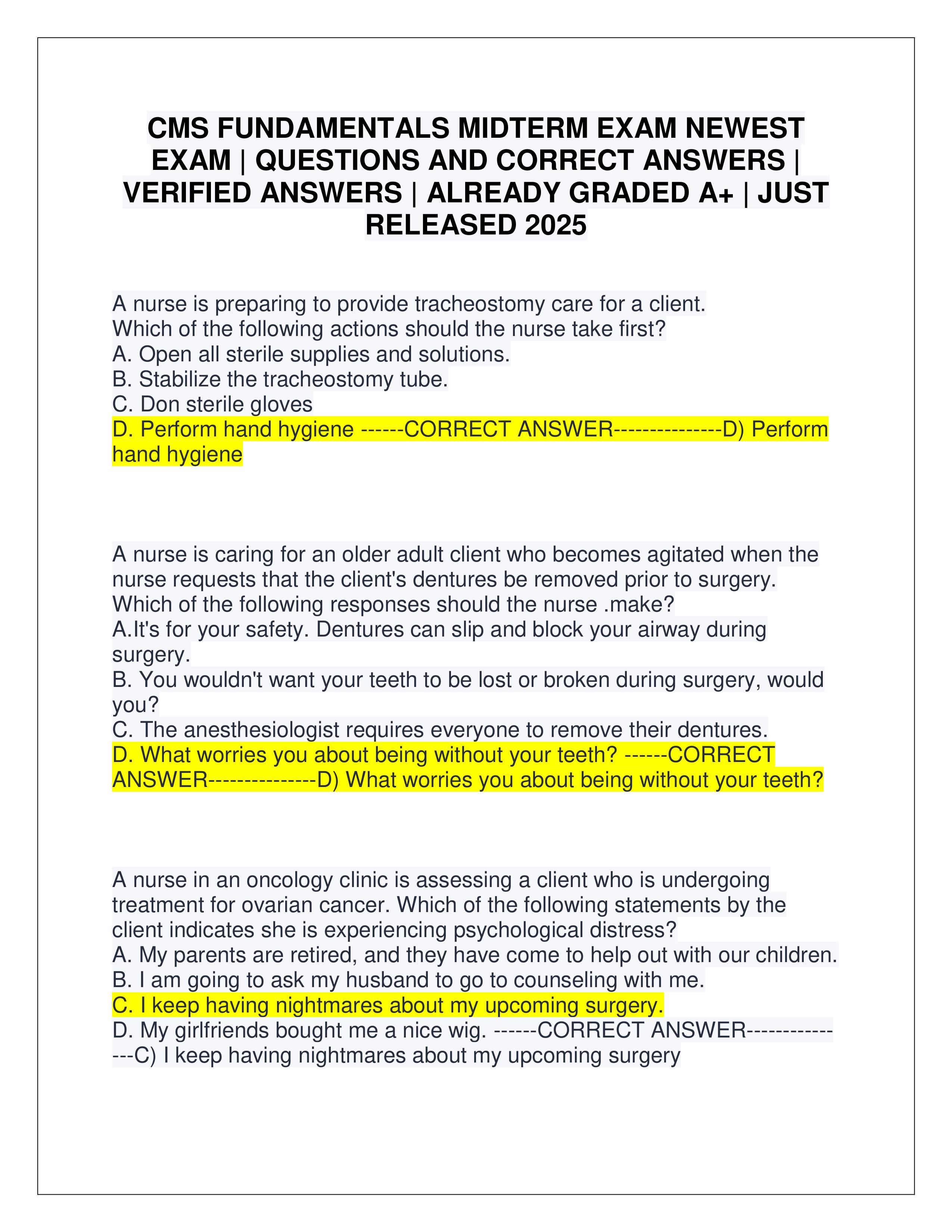 Preview of CMS FUNDAMENTALS MIDTERM EXAM NEWEST EXAM | QUESTIONS AND CORRECT ANSWERS | VERIFIED ANSWERS | ALREADY GRADED A+ | JUST RELEASED 2025