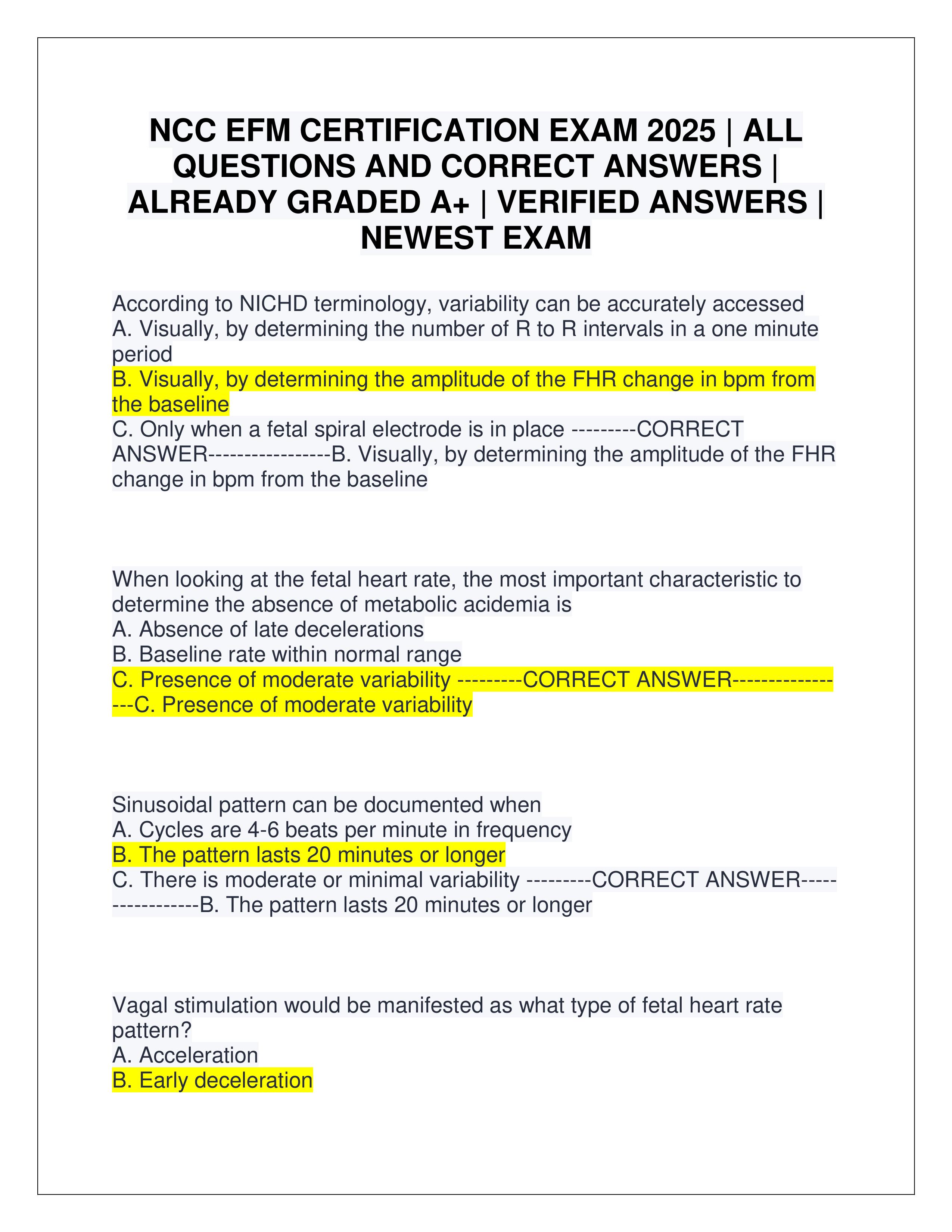 Preview of NCC EFM CERTIFICATION EXAM 2025 | ALL QUESTIONS AND CORRECT ANSWERS | ALREADY GRADED A+ | VERIFIED ANSWERS | NEWEST EXAM