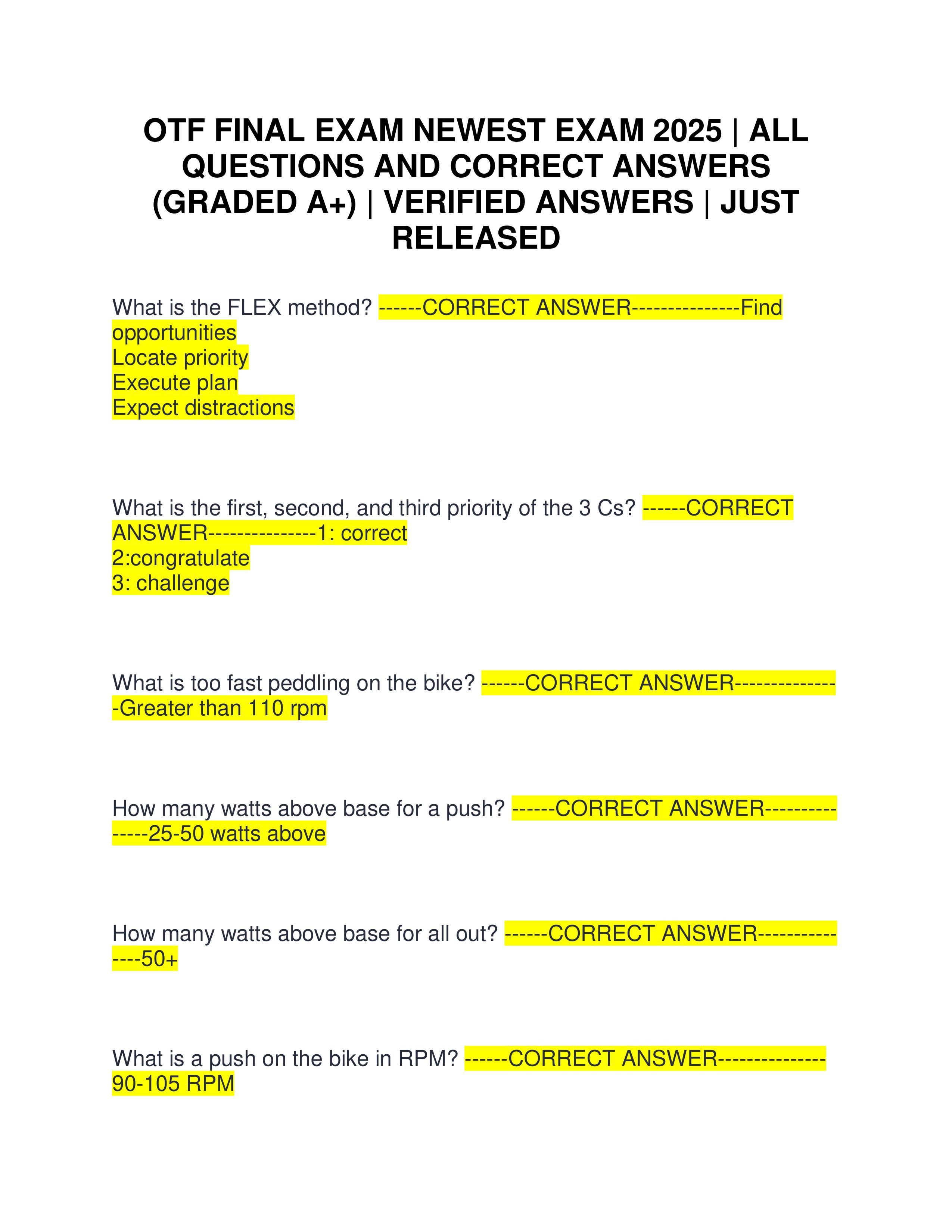 Preview of OTF FINAL EXAM NEWEST EXAM 2025 | ALL QUESTIONS AND CORRECT ANSWERS (GRADED A+) | VERIFIED ANSWERS | JUST RELEASED
