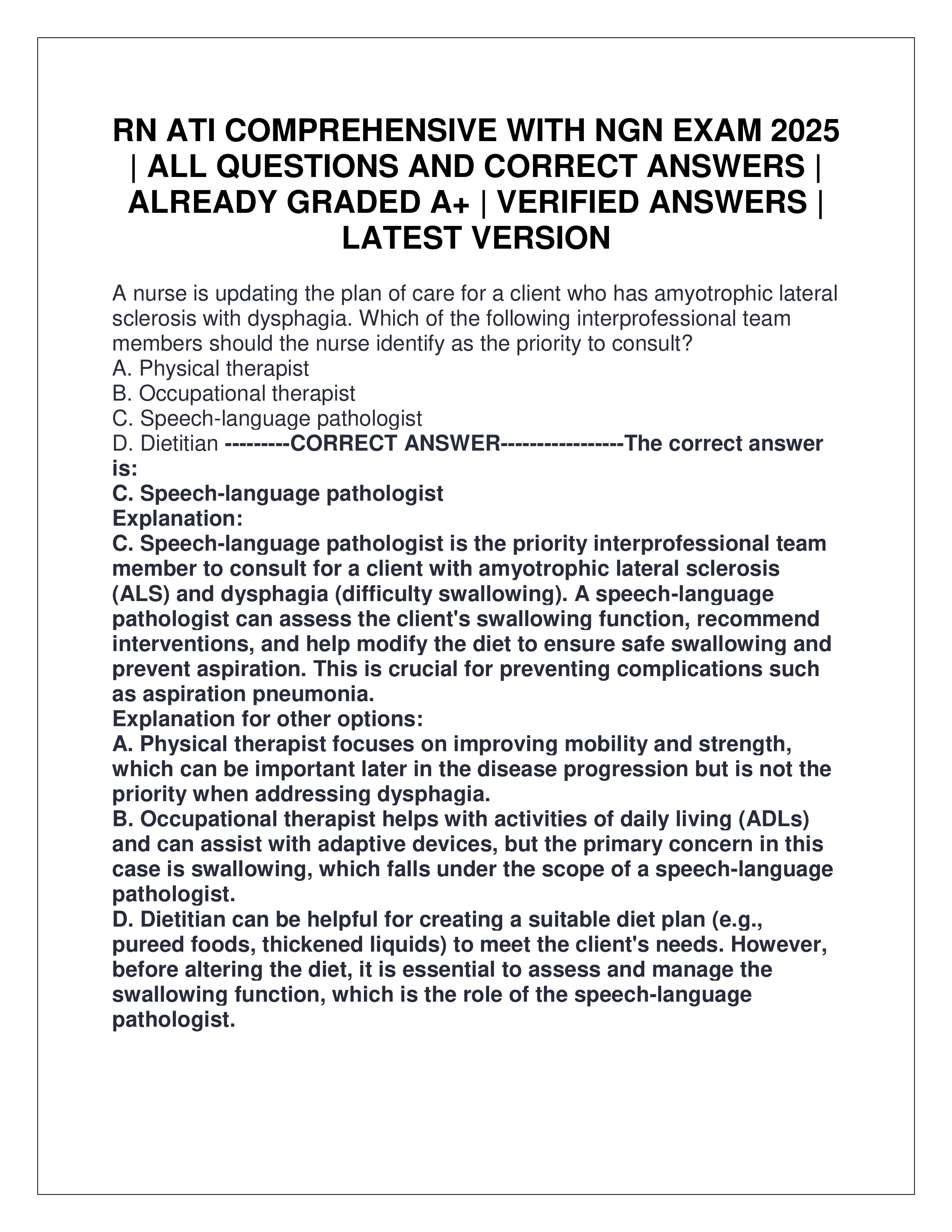 Preview of RN ATI COMPREHENSIVE WITH NGN EXAM 2025 | ALL QUESTIONS AND CORRECT ANSWERS | ALREADY GRADED A+ | VERIFIED ANSWERS | LATEST VERSION