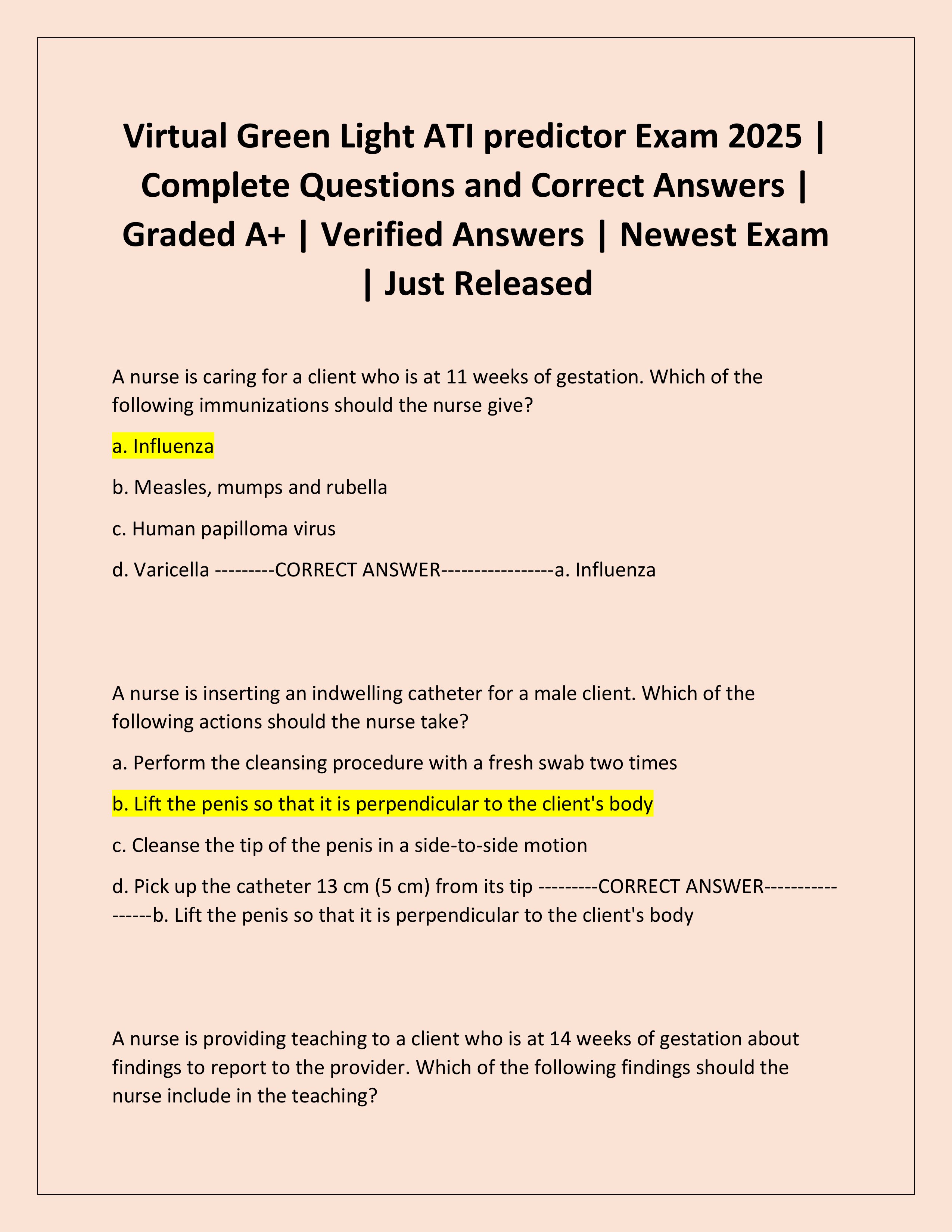 Preview of Virtual Green Light ATI predictor Exam 2025 | Complete Questions and Correct Answers | Graded A+ | Verified Answers | Newest Exam | Just Released